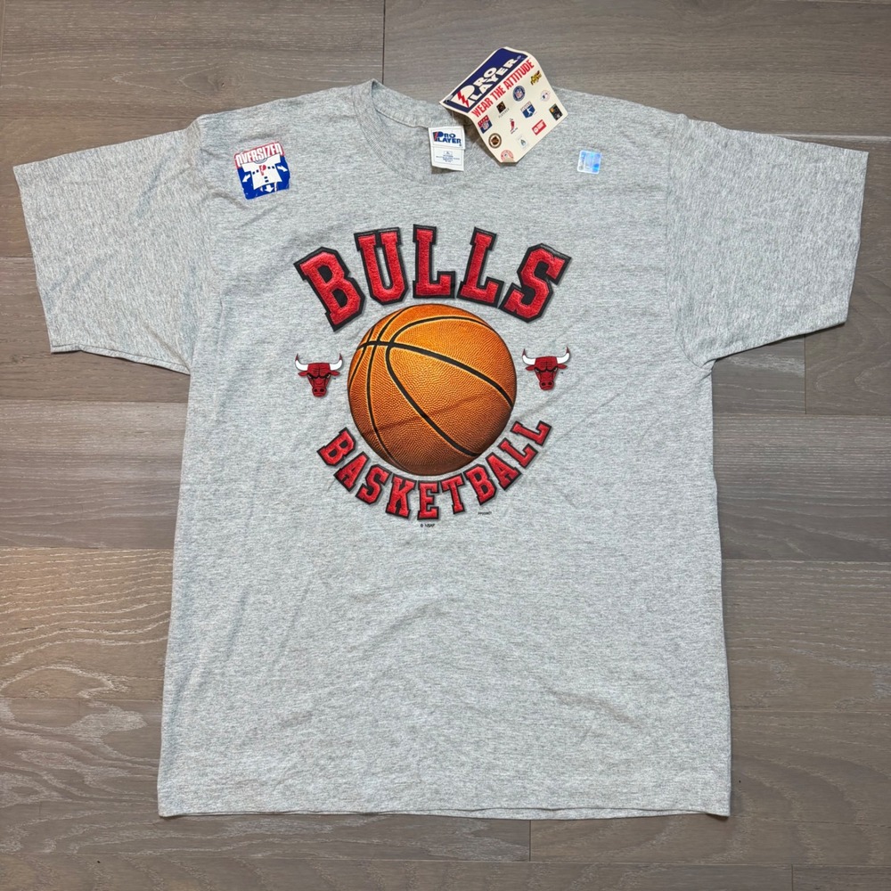 Vintage 1996 Chicago Bulls Pro Player Shirt XL Single Stitch Deadstock NBA Grey